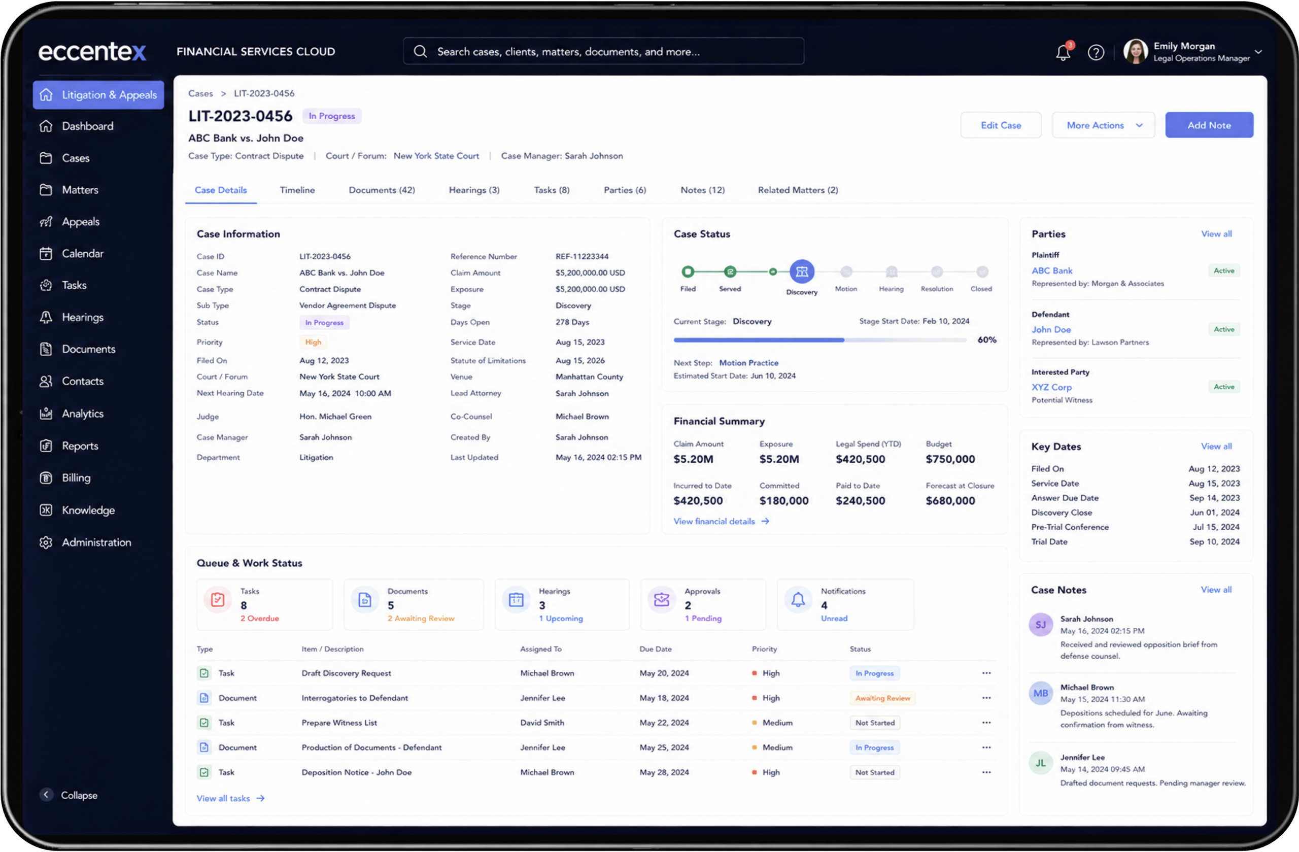 FSC - Litigation Case Details Screenshot Unify litigation and appeals work on a secure, real-time platform.