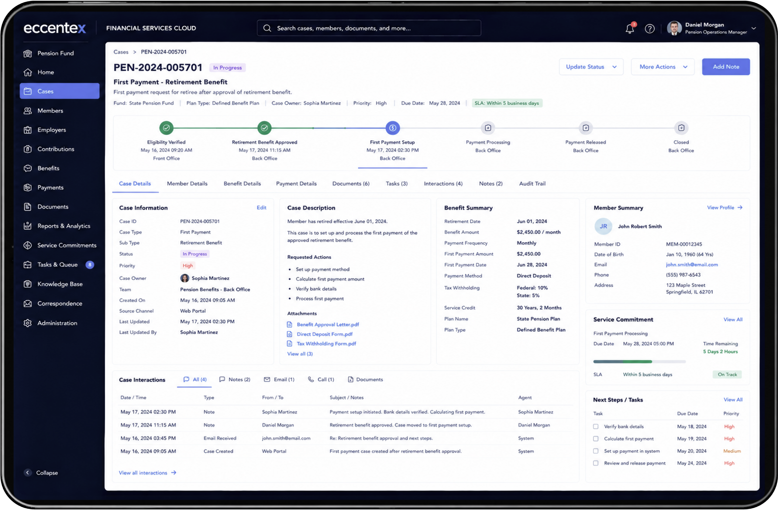 Eccentex Pension Funds case management workspace