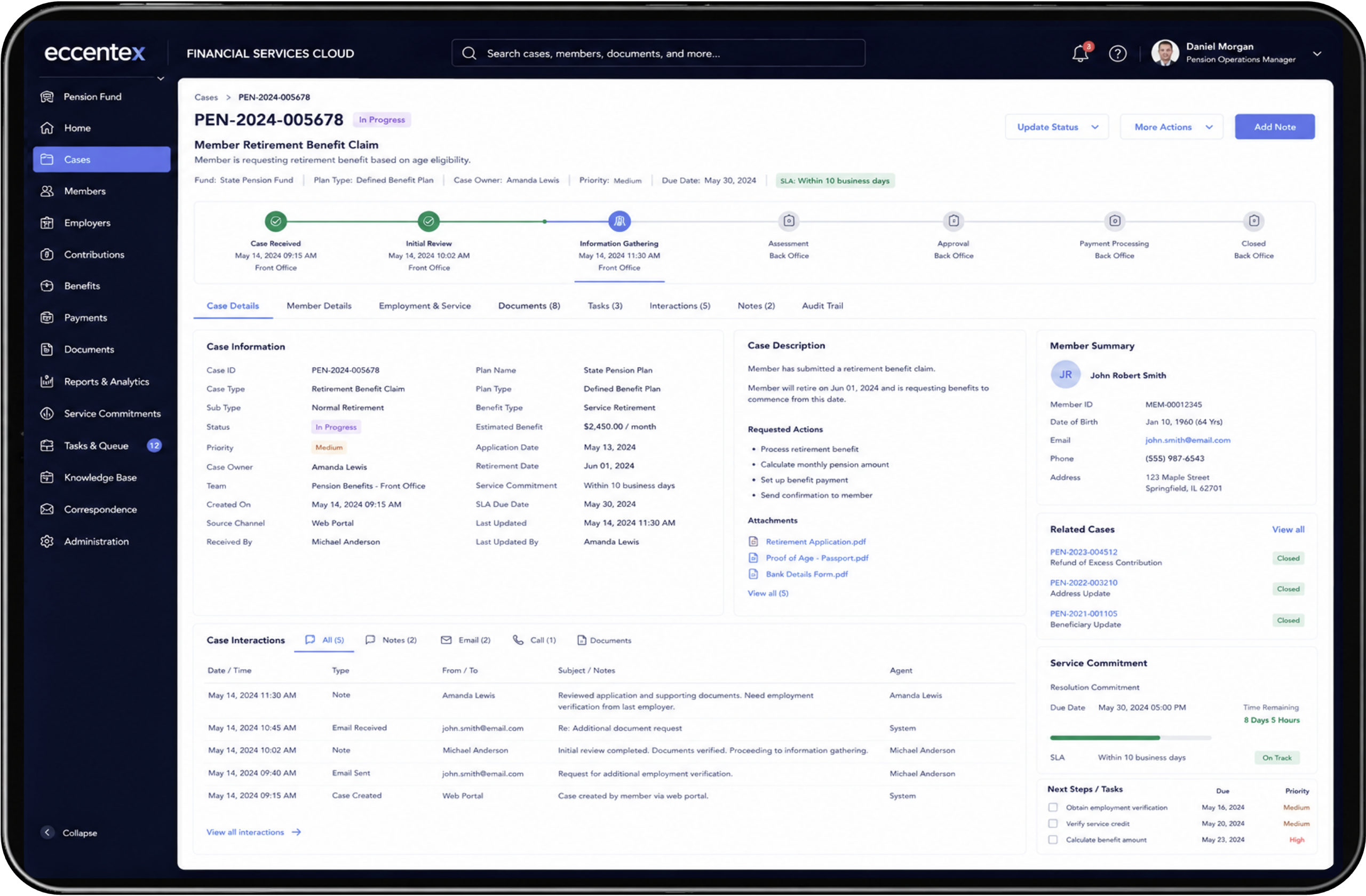Eccentex Pension Funds case management workspace