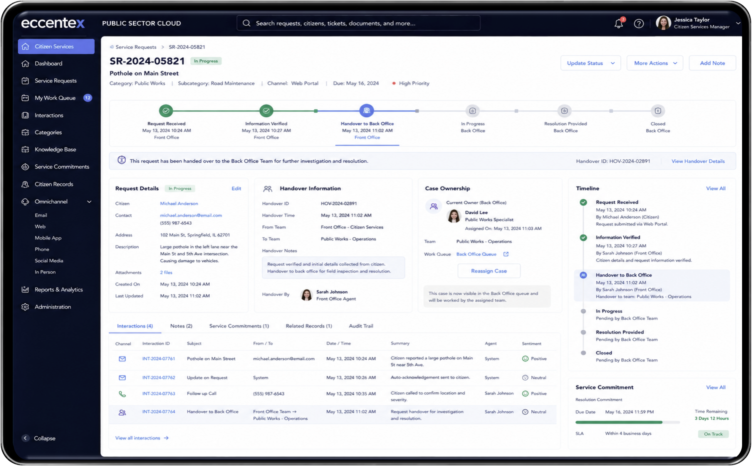 PSC - Front and Backoffice handover Screenshot Keep front-office and back-office teams working from the same context.