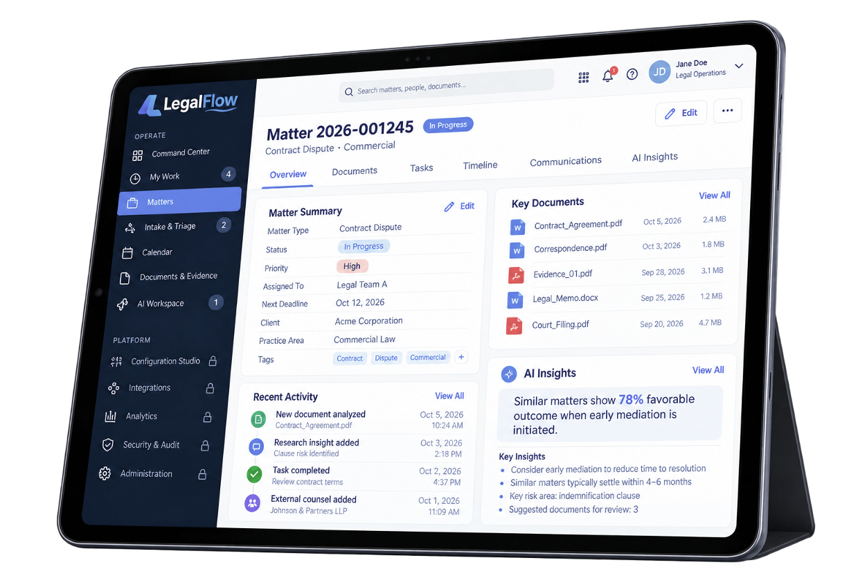 Legal Flow Screenshot Matter tablet